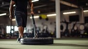 Fit man setting up for a landmine workout in the gym