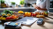 Woman portioning out her food according to the daily value of the nutritional label for her meal plan