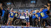 Haiden Deegan celebrating with his team after becoming a supermotocross champ