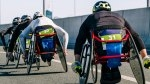 Adaptive athletes racing in a wheelchair race