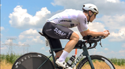 Cyclist Colin O’Brady biking during the Race Across America cycling competition